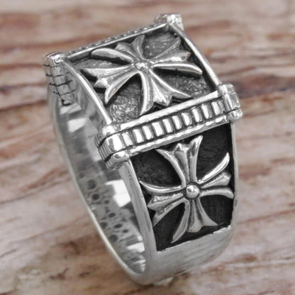 Stallion Cross Men's Sterling Silver Ring