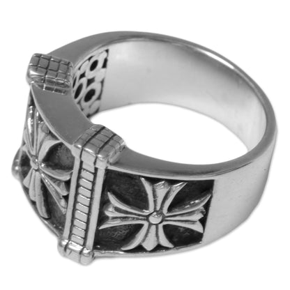 Stallion Cross Men's Sterling Silver Ring