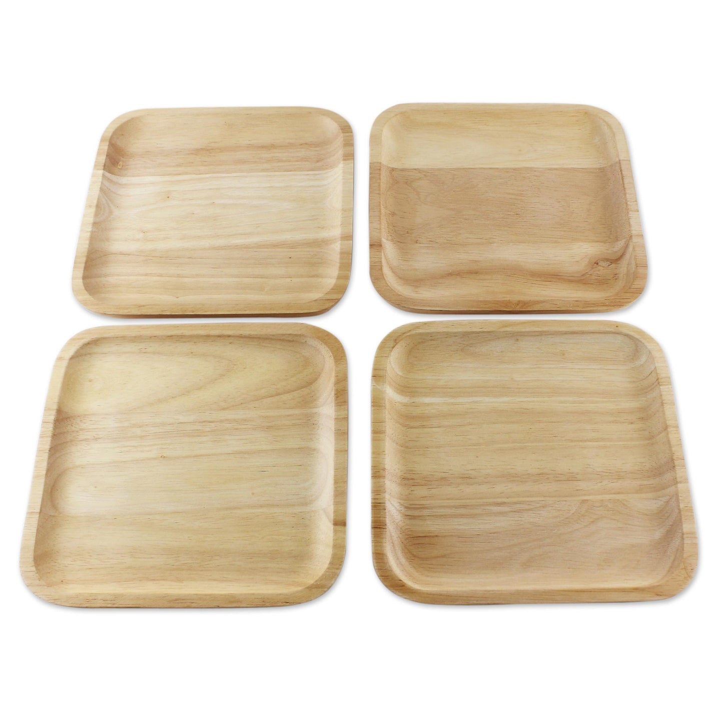 Natural Squares 4 Artisan Crafted Wood Square Plates Hand Carved in Thailand