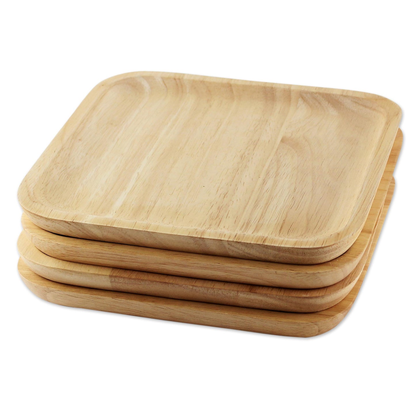 Natural Squares 4 Artisan Crafted Wood Square Plates Hand Carved in Thailand