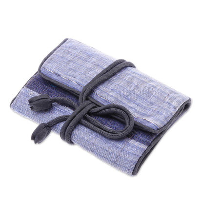 Happy Travels in Black Handwoven Silk and Rayon Jewelry Roll from Thailand