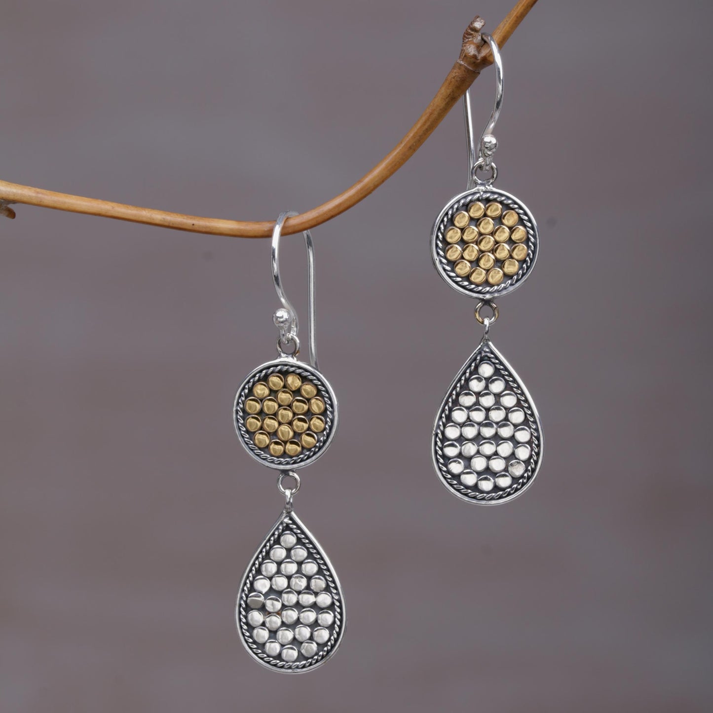 Sunny Drops Gold and Sterling Silver Teardrop Dangle Earrings Indonesia