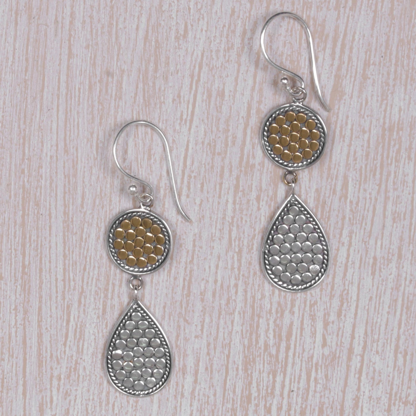 Sunny Drops Gold and Sterling Silver Teardrop Dangle Earrings Indonesia