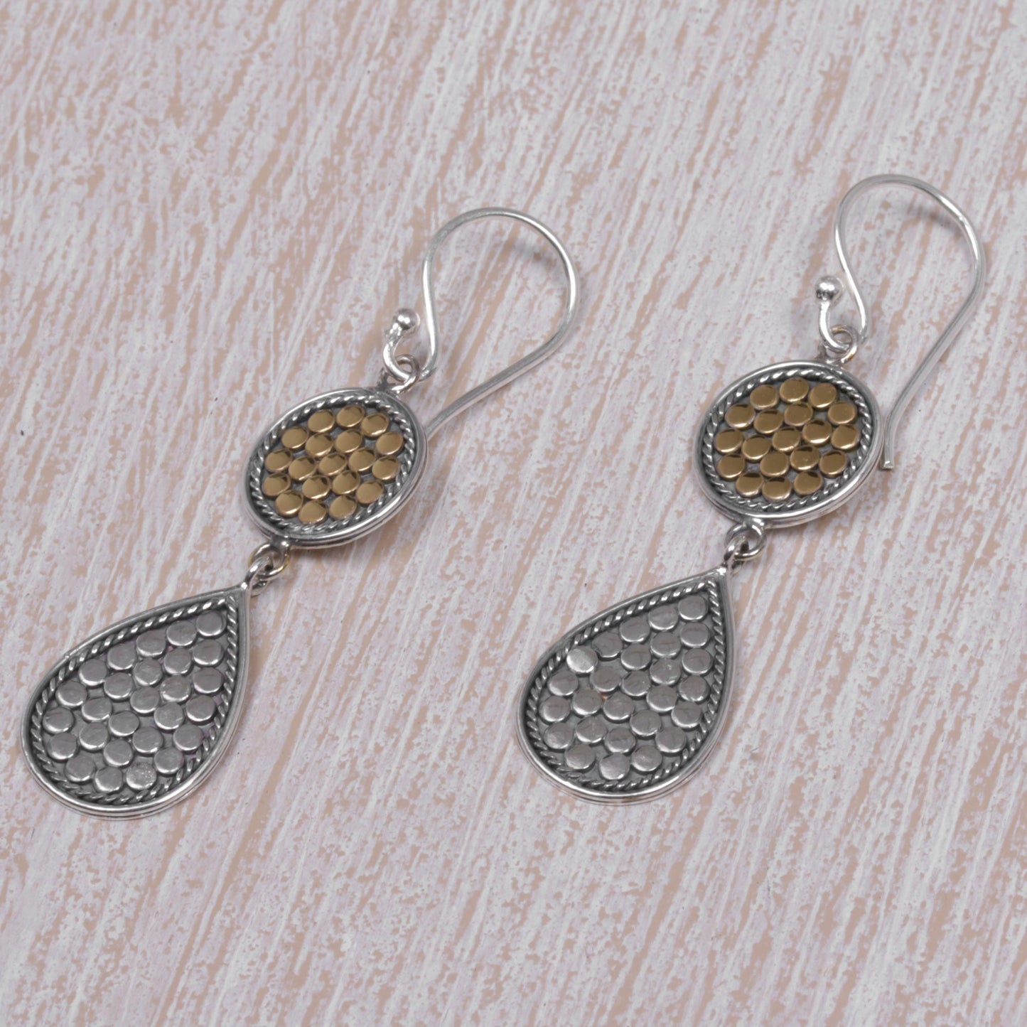 Sunny Drops Gold and Sterling Silver Teardrop Dangle Earrings Indonesia
