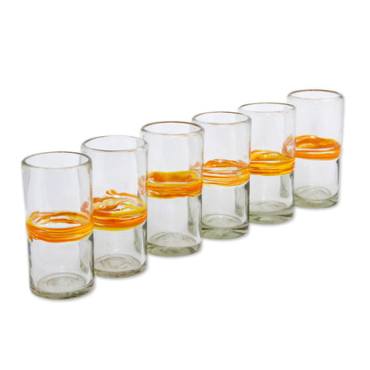 Ribbon of Sunshine Set of 6 Blown Recycled Glass Tumblers with Orange Stripe