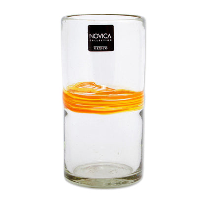 Ribbon of Sunshine Set of 6 Blown Recycled Glass Tumblers with Orange Stripe