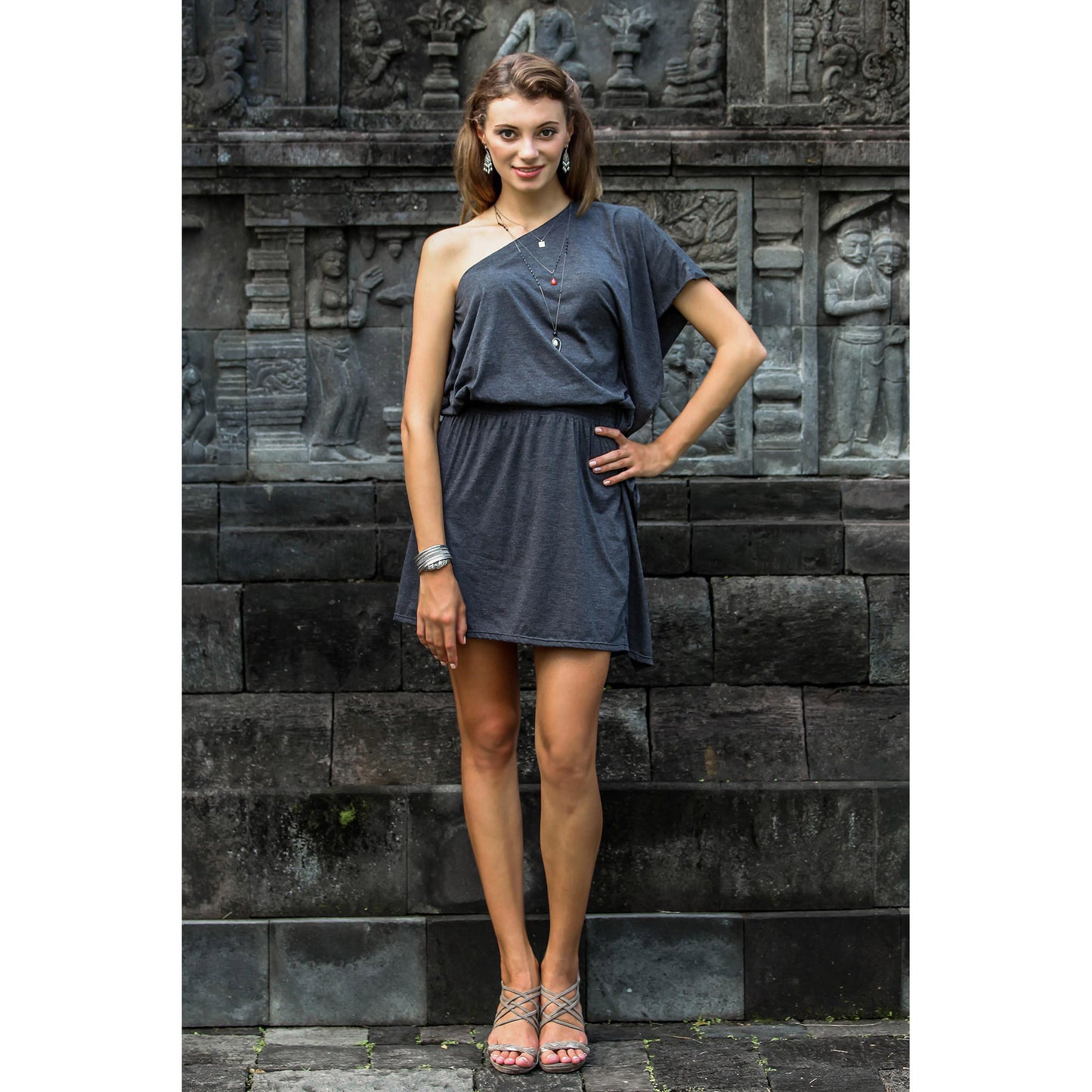 Graphite Grey Starlet One-Shoulder Dress
