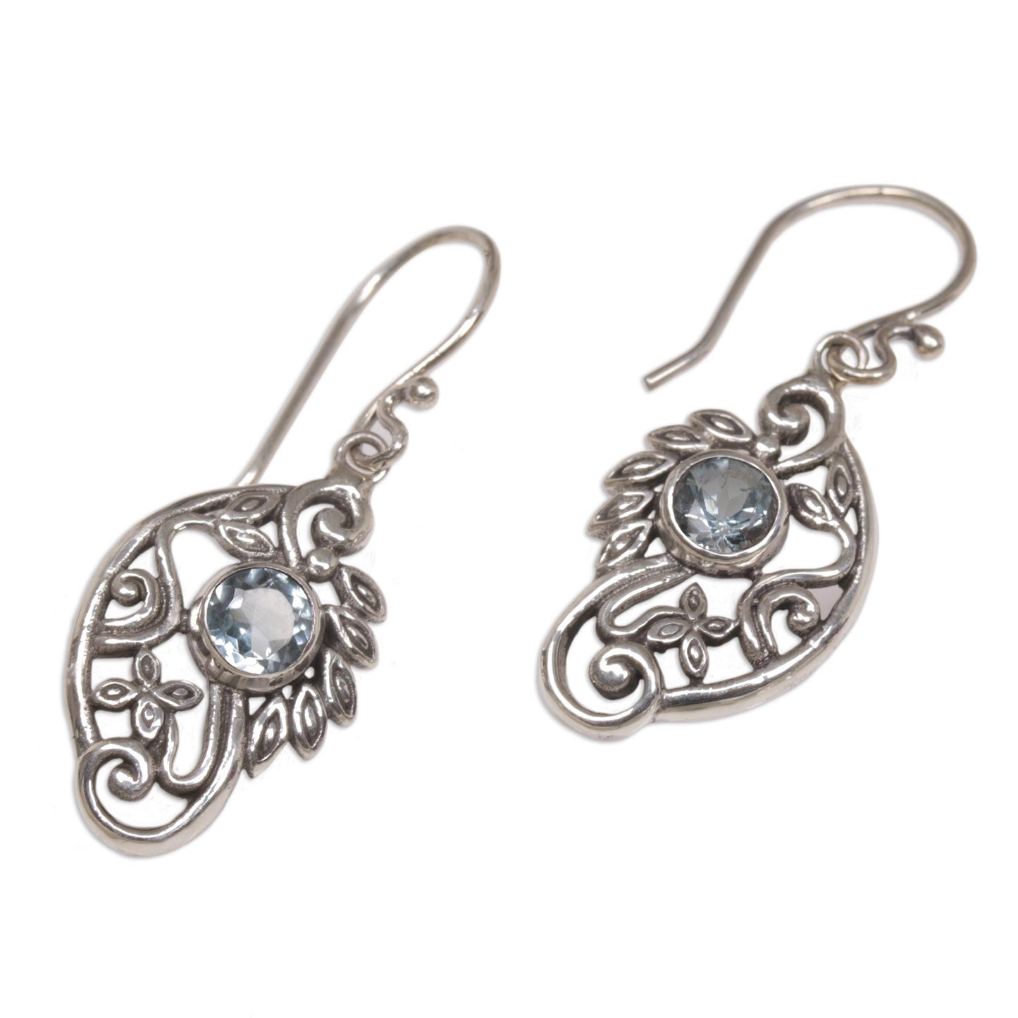 Proud Swans Balinese Blue Topaz and Sterling Silver Swan Theme Earrings