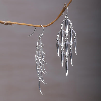 Feathered Dreams Handcrafted Balinese Sterling Silver Chandelier Earrings