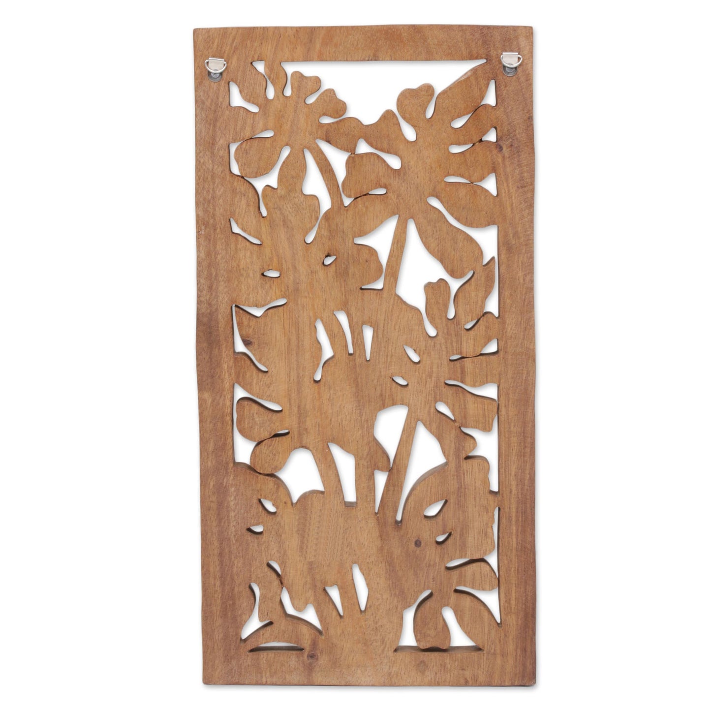 Philodendron Leaves Hand Carved Leafy Wood Wall Relief Panel from Indonesia