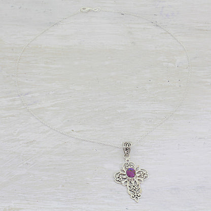 Christian Wish Purple Composite Turquoise Sterling Silver Cross Necklace