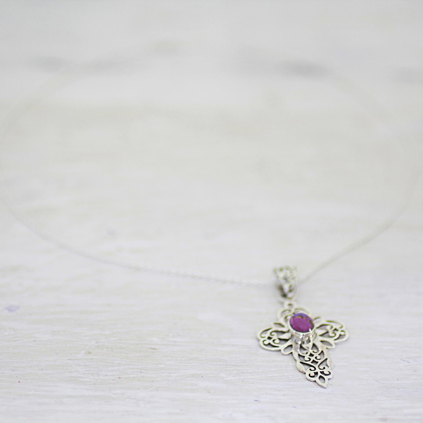 Christian Wish Purple Composite Turquoise Sterling Silver Cross Necklace