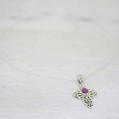 Christian Wish Purple Composite Turquoise Sterling Silver Cross Necklace