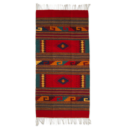 Double Diamond Red Geometric Wool Rug from Mexico (2.5x5)