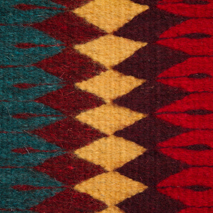 Double Diamond Red Geometric Wool Rug from Mexico (2.5x5)