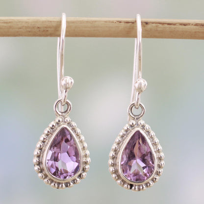 Radiant Lilac Amethyst Silver Teardrop Earrings