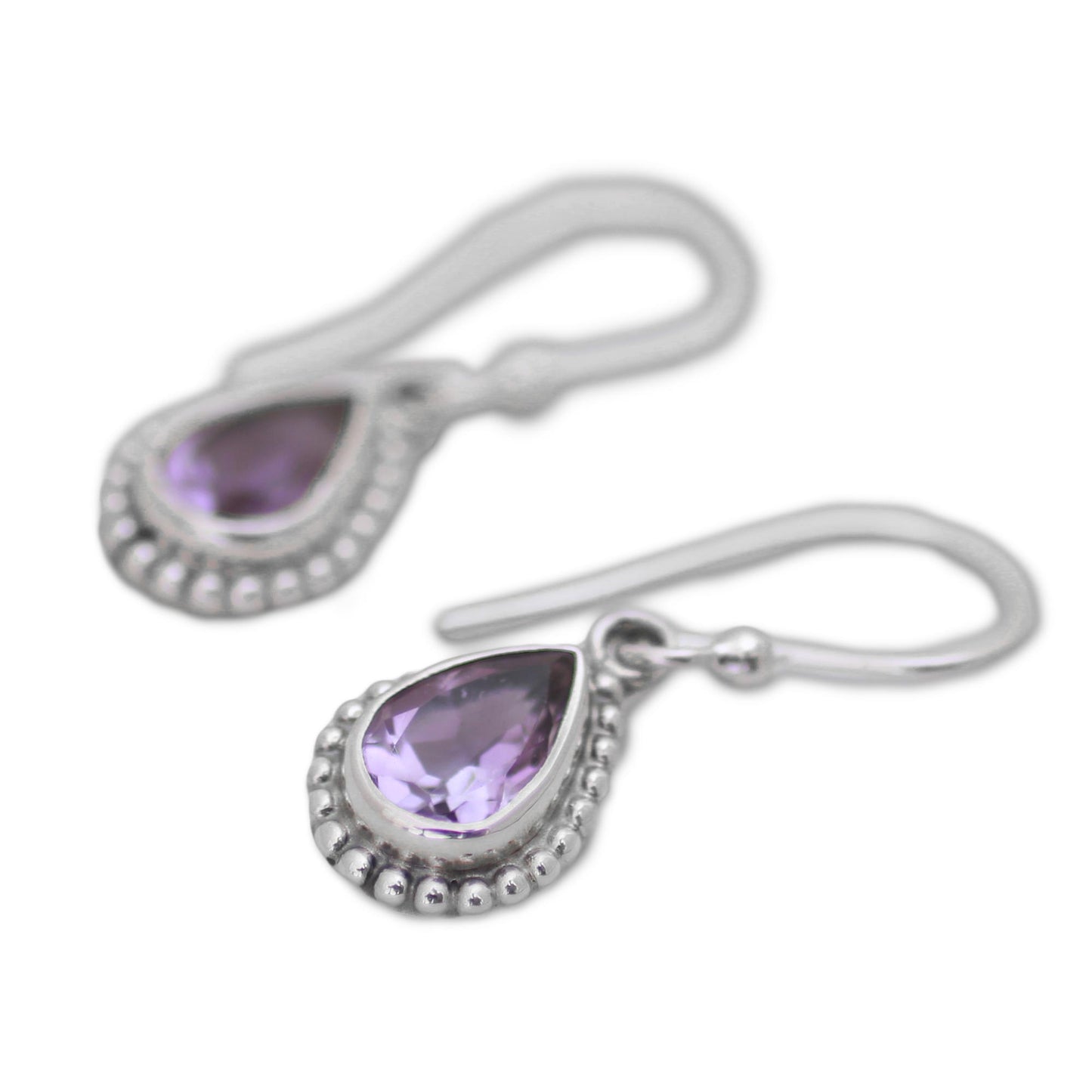 Radiant Lilac Amethyst Silver Teardrop Earrings