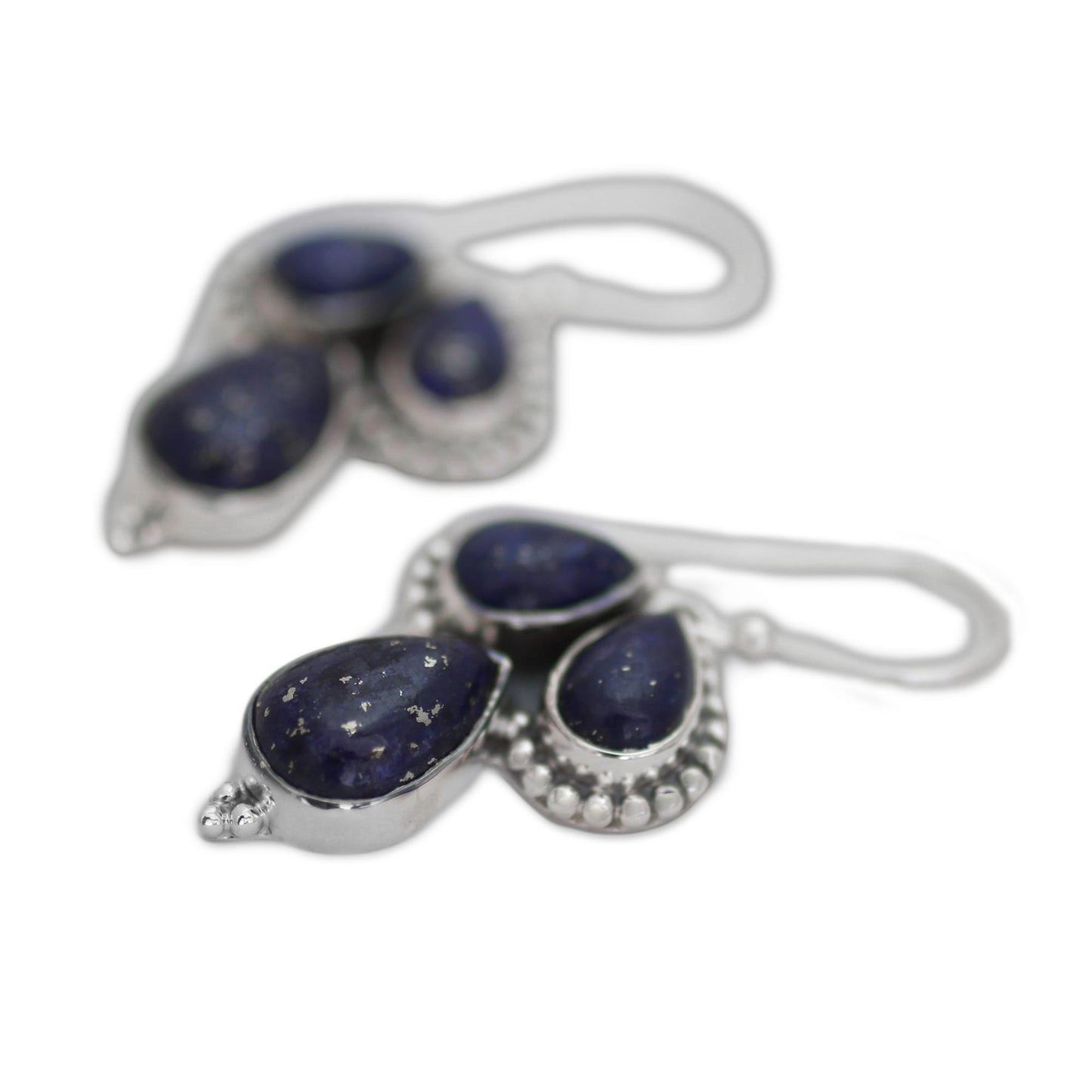 Droplet Trios Lapis Lazuli and Sterling Silver Dangle Earrings from India