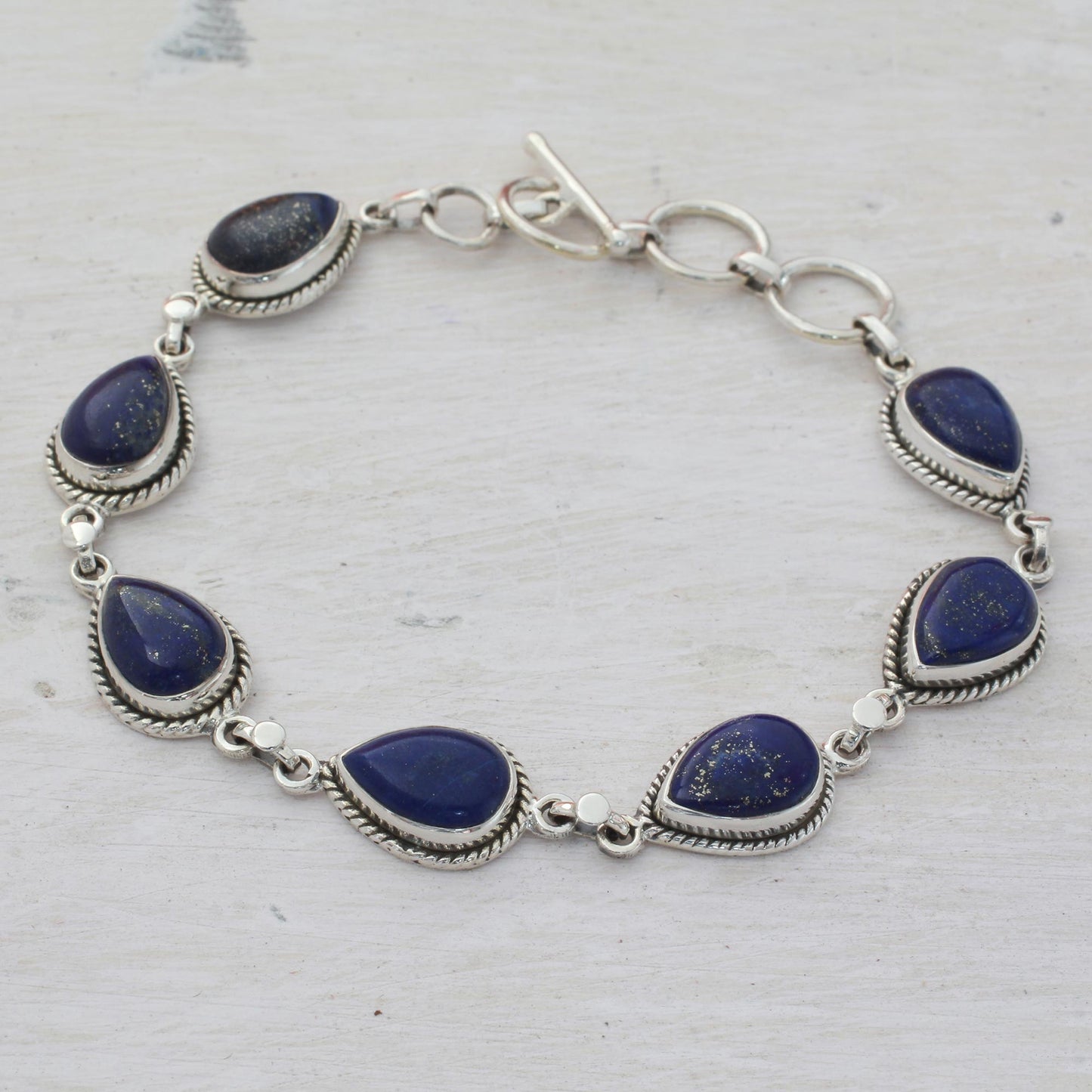 Caressing Rain in Blue Lapis Lazuli & Silver Link Bracelet