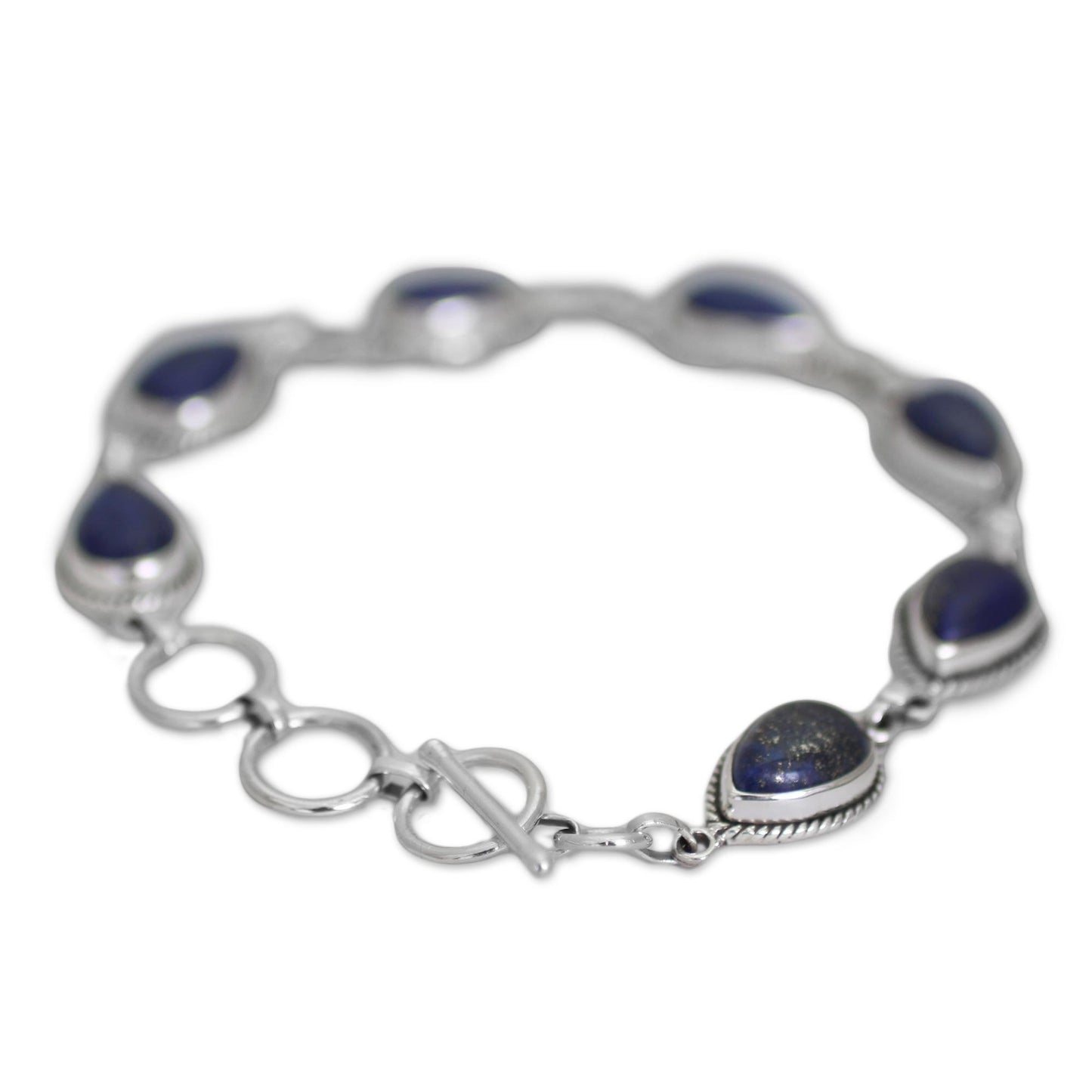 Caressing Rain in Blue Lapis Lazuli & Silver Link Bracelet