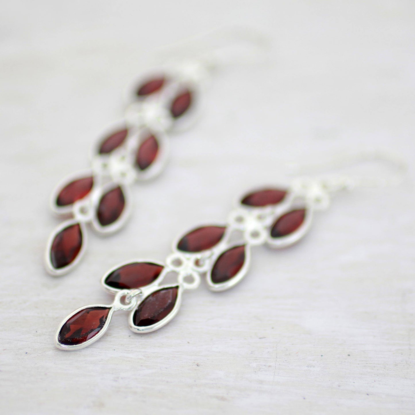 Garnet Leaves Dangle Earrings