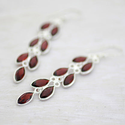 Garnet Leaves Dangle Earrings