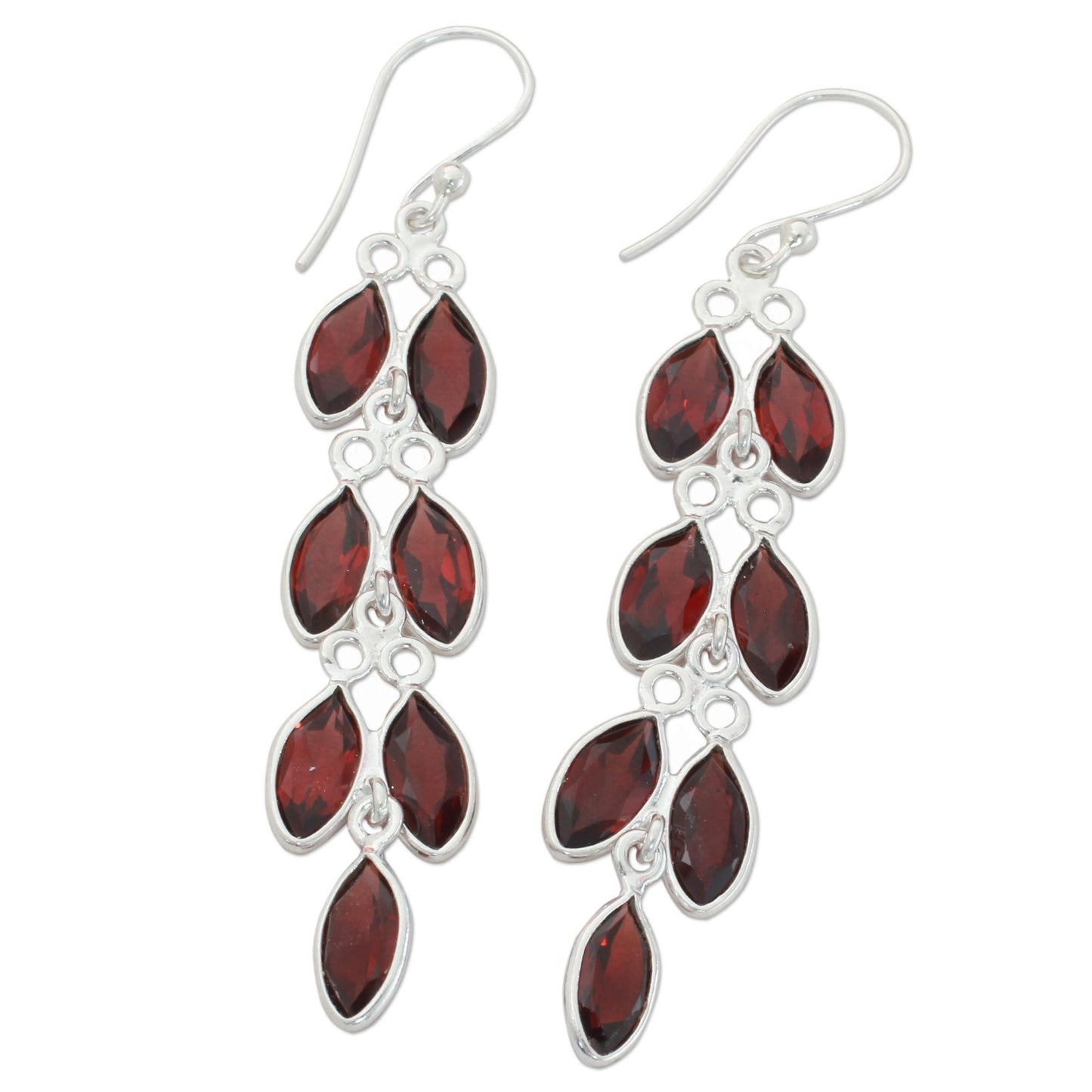 Garnet Leaves Dangle Earrings