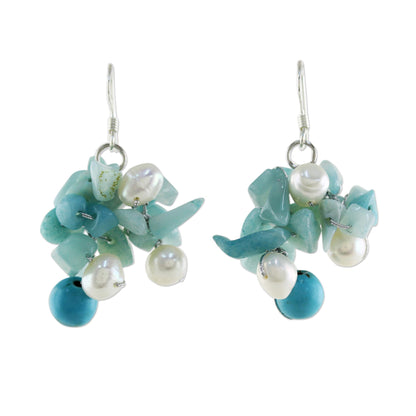 Phuket Beach Dyed Pearl & Amazonite Dangle Earrings