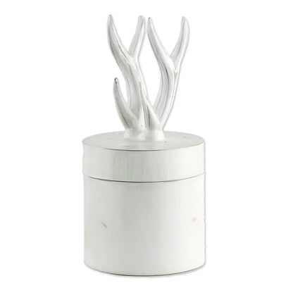 Antlers Hand Crafted White Decorative Box with Antlers from Thailand