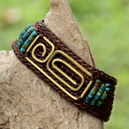 Siam Fortress Brown Brass and Reconstituted Turquoise Wristband Bracelet