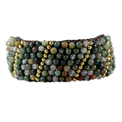 Thai Smile Jasper and Brass Beaded Wristband Bracelet from Thailand