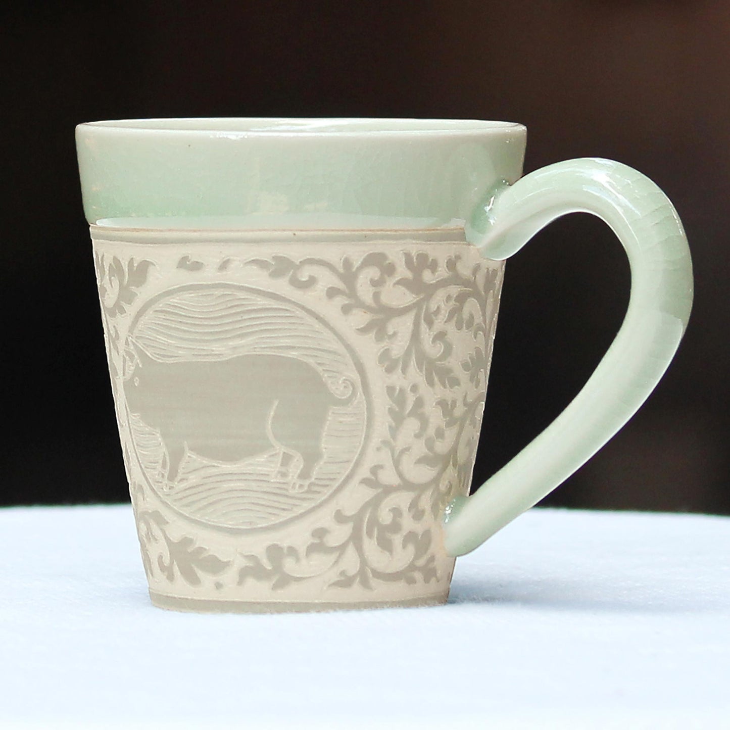 Thai Zodiac Pig Celadon Glazed Ceramic Mug with Pig from Thailand