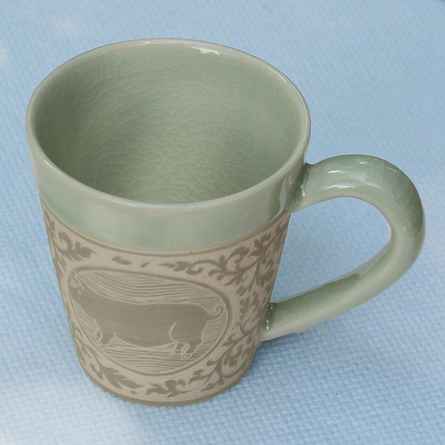 Thai Zodiac Pig Celadon Glazed Ceramic Mug with Pig from Thailand