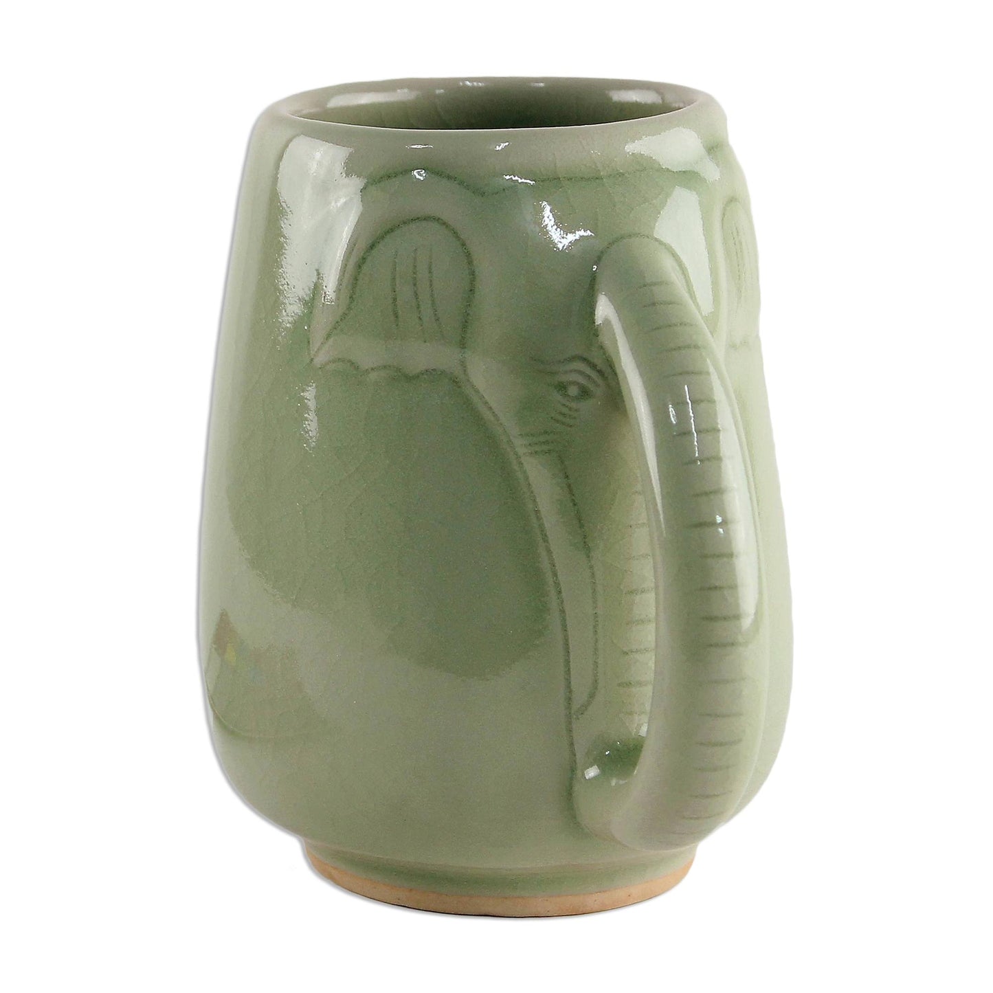 Morning Elephant in Green Ceramic Celadon Elephant Mug in Green from Thailand