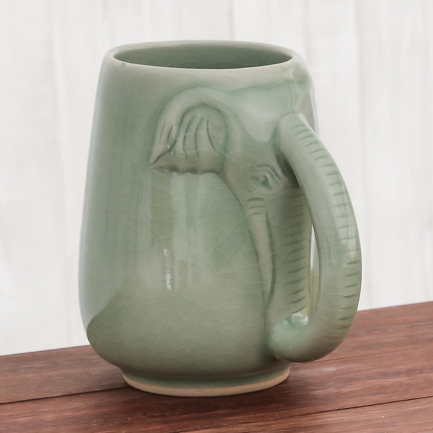 Morning Elephant in Green Ceramic Celadon Elephant Mug in Green from Thailand