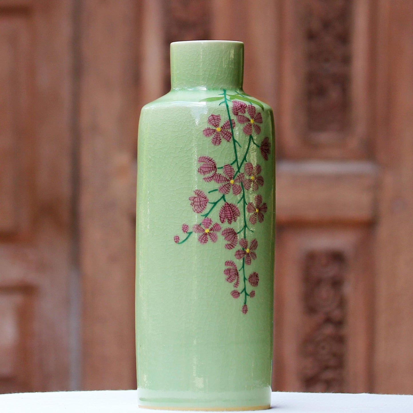 Around the Garden Hand Crafted Celadon Ceramic Floral Vase from Thailand