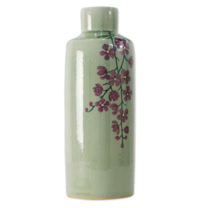 Around the Garden Hand Crafted Celadon Ceramic Floral Vase from Thailand