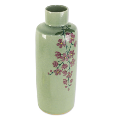 Around the Garden Hand Crafted Celadon Ceramic Floral Vase from Thailand