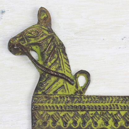 Helpful Horse Antiqued Brass Horse Theme 3.Hook Coat Rack from India