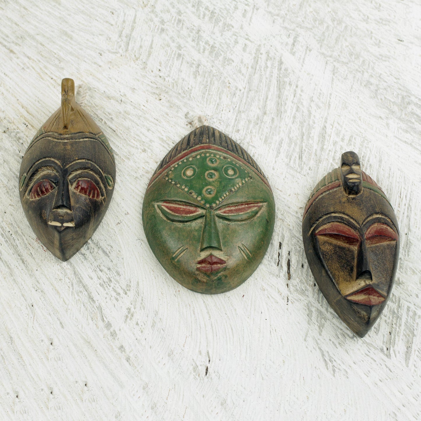 Messengers of Justice Set of Three Sese Wood African Masks Handmade in Ghana