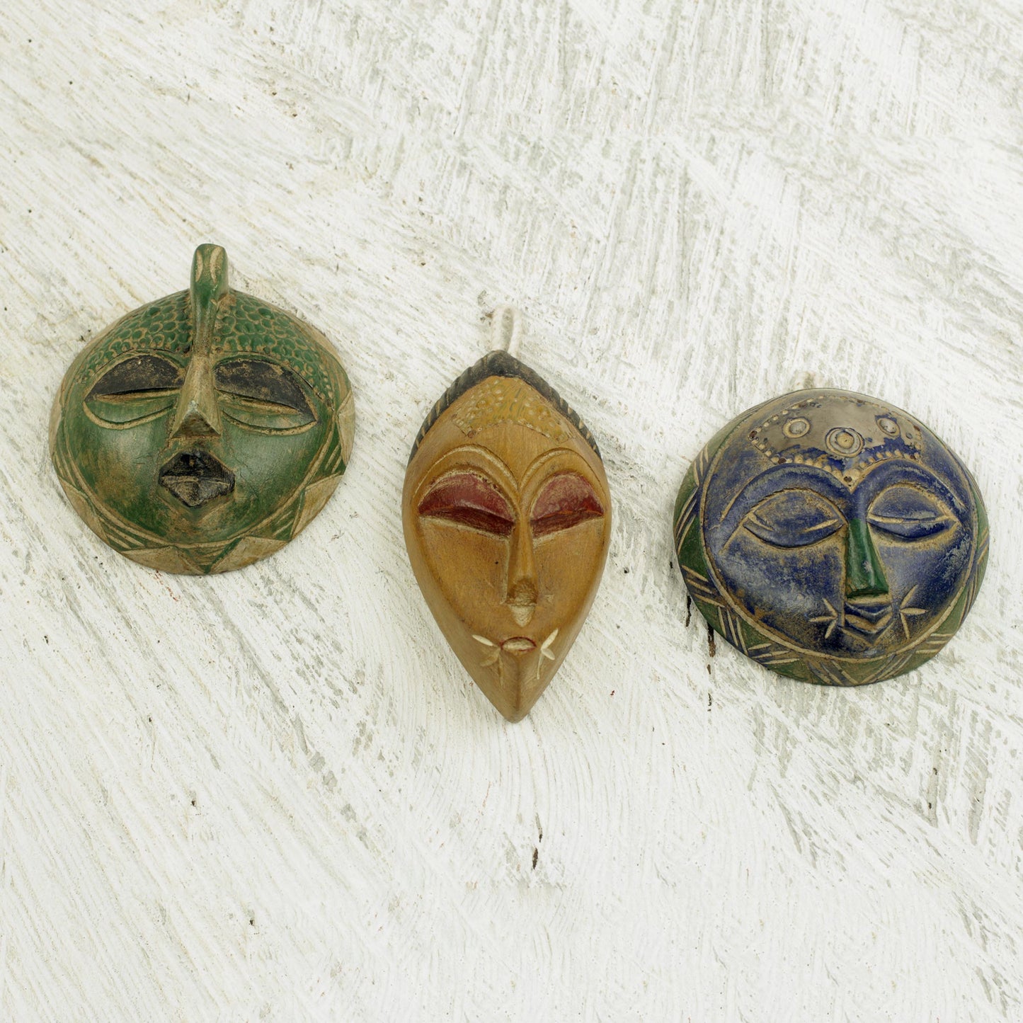 Sefam Set of 3 Petite Handcrafted Sese Wood African Masks