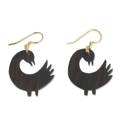 Returning Birds Handmade Sese Wood Bird-Themed Dangle Earrings from Ghana