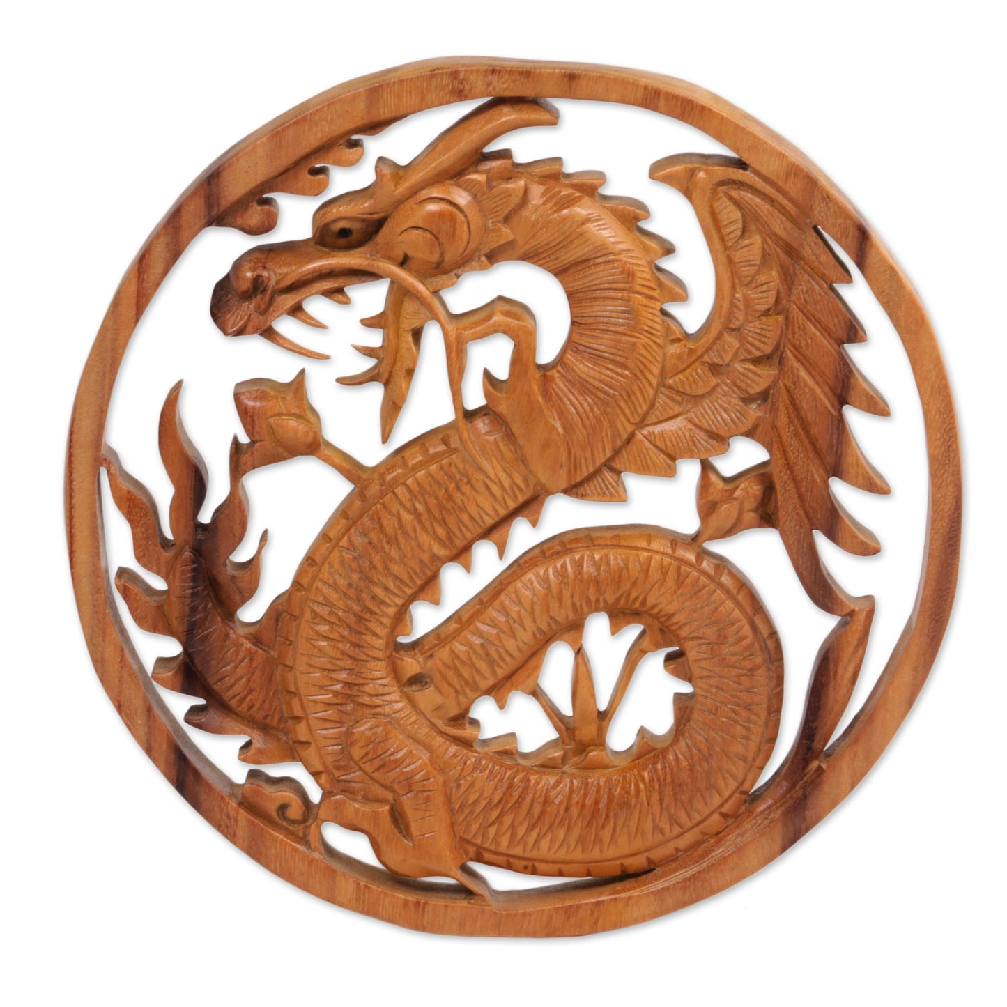 Enraged Dragon Suar Wood Wall Relief Panel of a Dragon from Indonesia