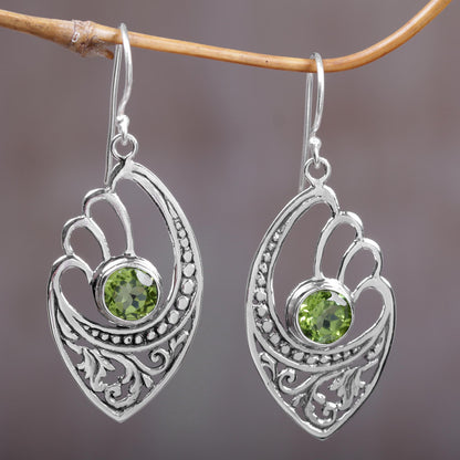 Green Wings Balinese 925 Sterling Silver Earrings with Peridot