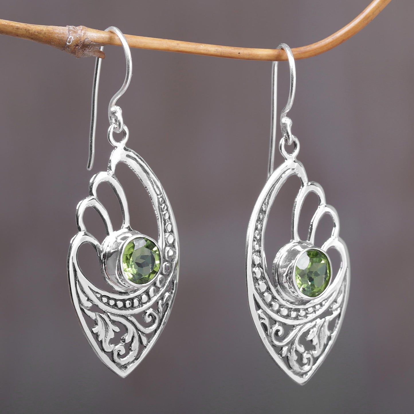 Green Wings Balinese 925 Sterling Silver Earrings with Peridot