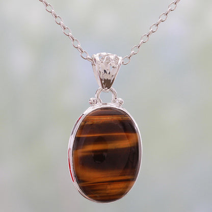 Hypnotic Feline Tiger's Eye Silver Necklace