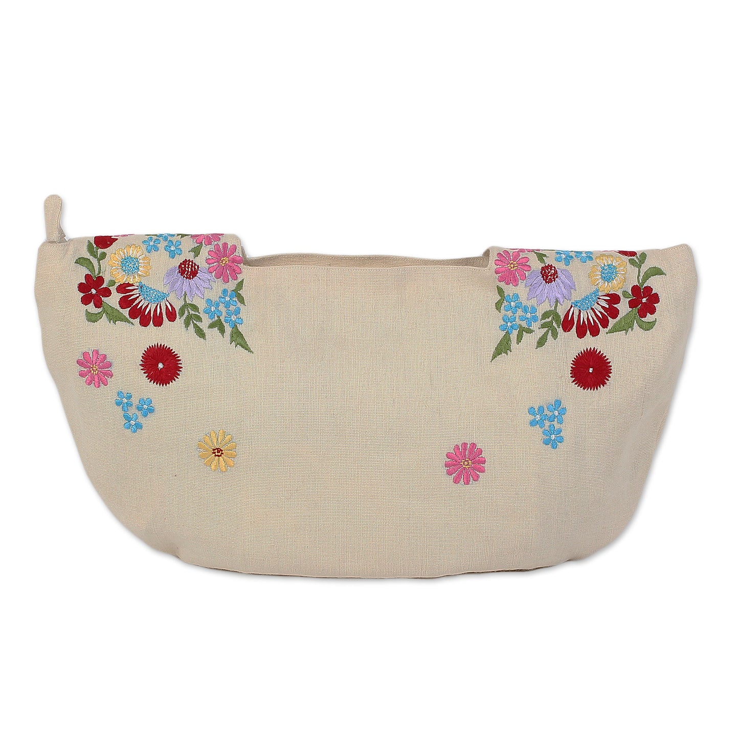 Field of Flowers in Wheat Wheat Colored Floral Jute Blend Hobo Bag from India