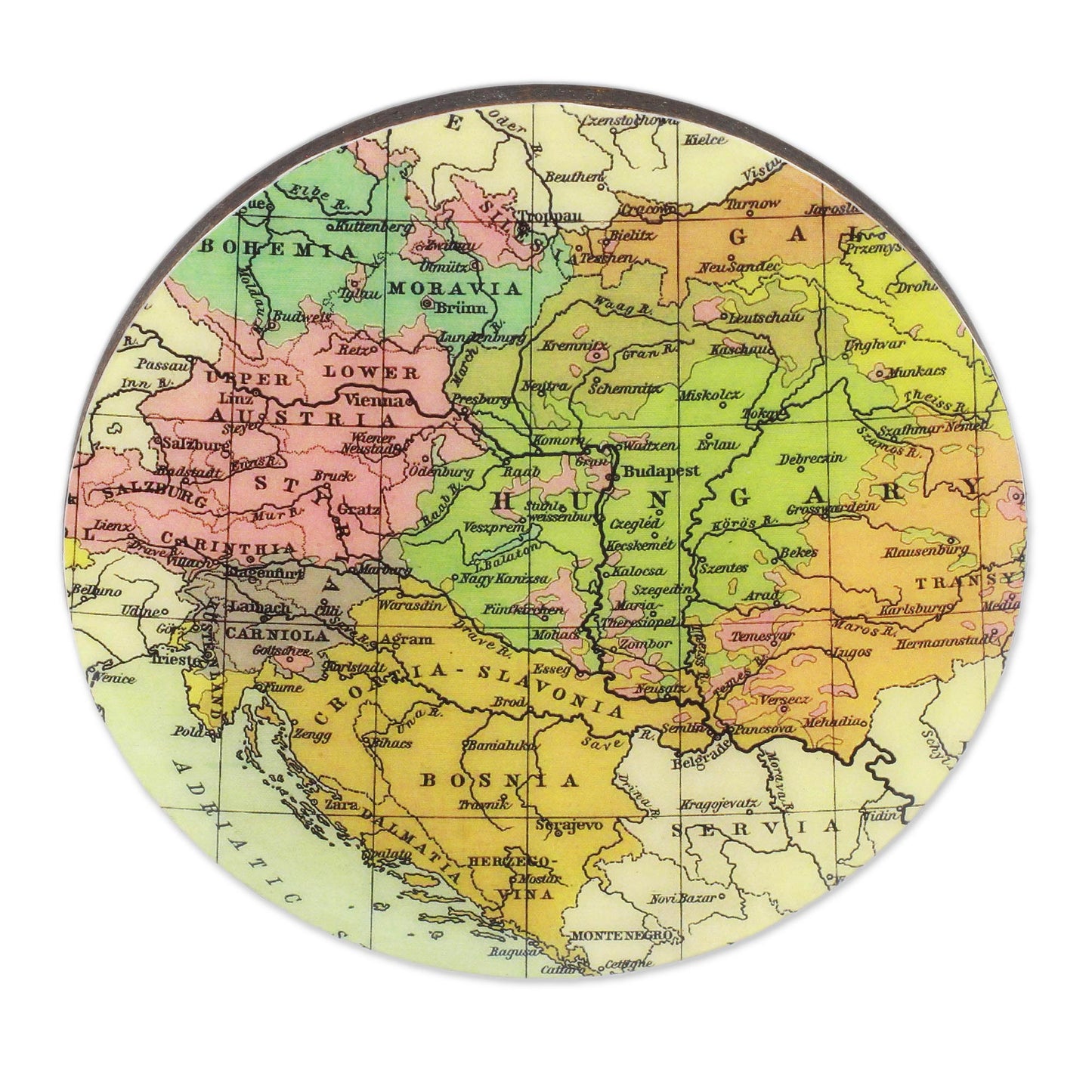 Countries of the World Round Laminated Wood Map Coasters (Set of 5) from India