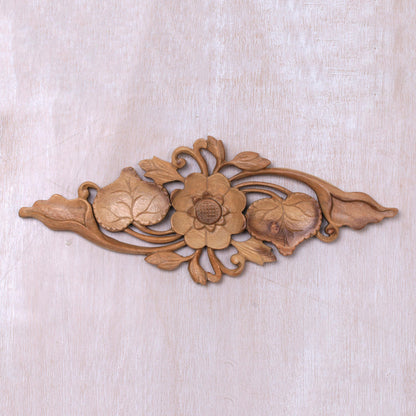 Lily Love Suar Wood Wall Relief Panel from Indonesia