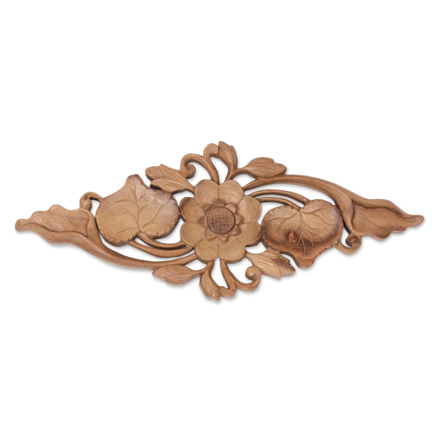 Lily Love Suar Wood Wall Relief Panel from Indonesia